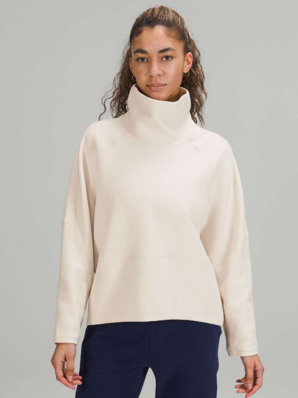 Lululemon Textured Funnel Neck Pullover - White Opal - Cream Cozy Comfy